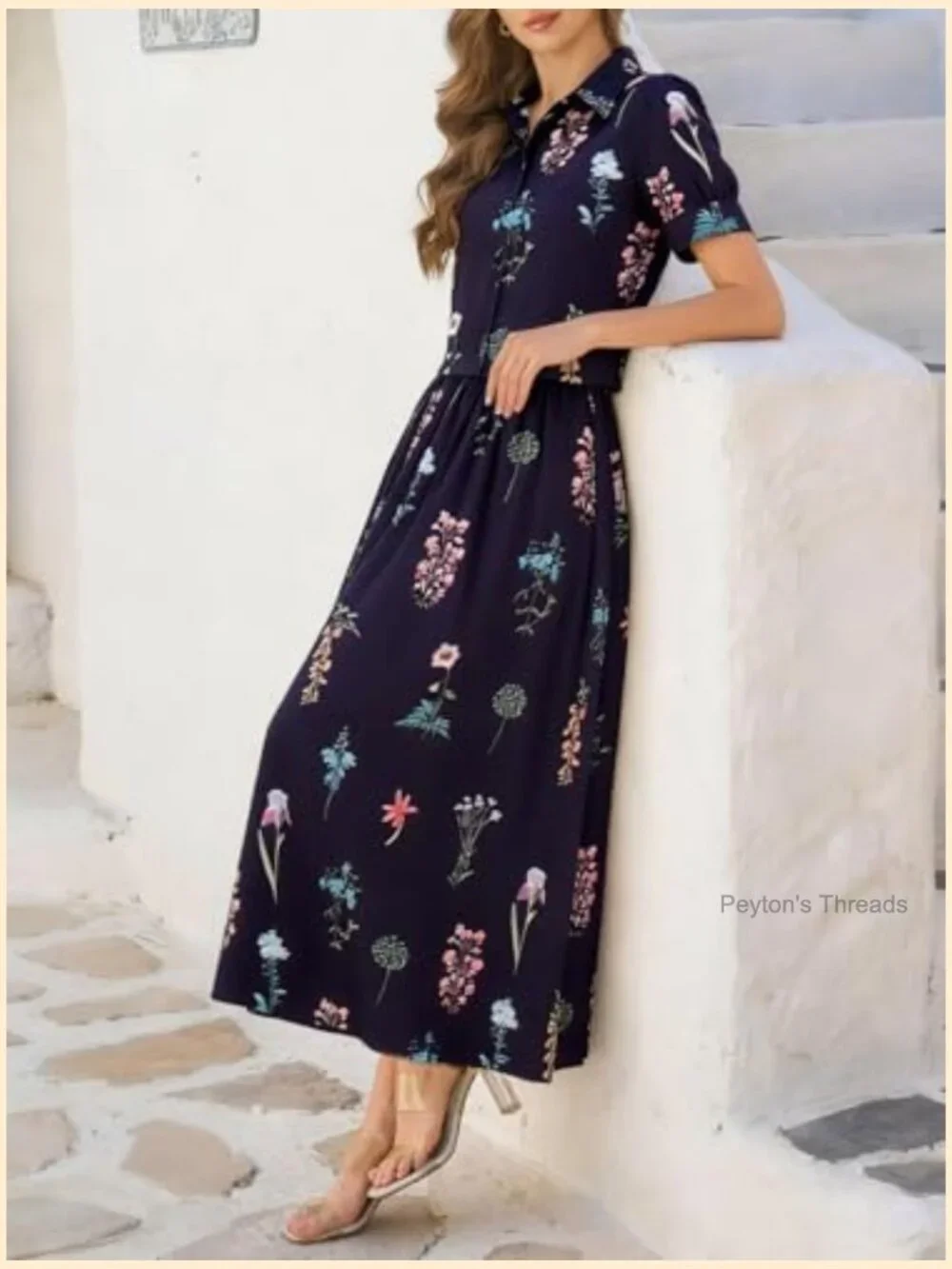 2 Piece Floral Skirt Set Puff Sleeve Blouse Elastic Waist Matching Set Outfit
